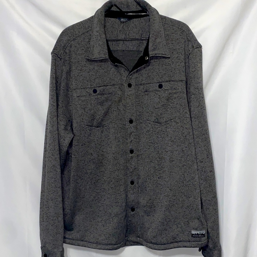 EDDIE‎ BAUER MENS SIZE XXL SNAP FRONT GRAY SWEATER LIKE SHACKET  FLEECE LINED